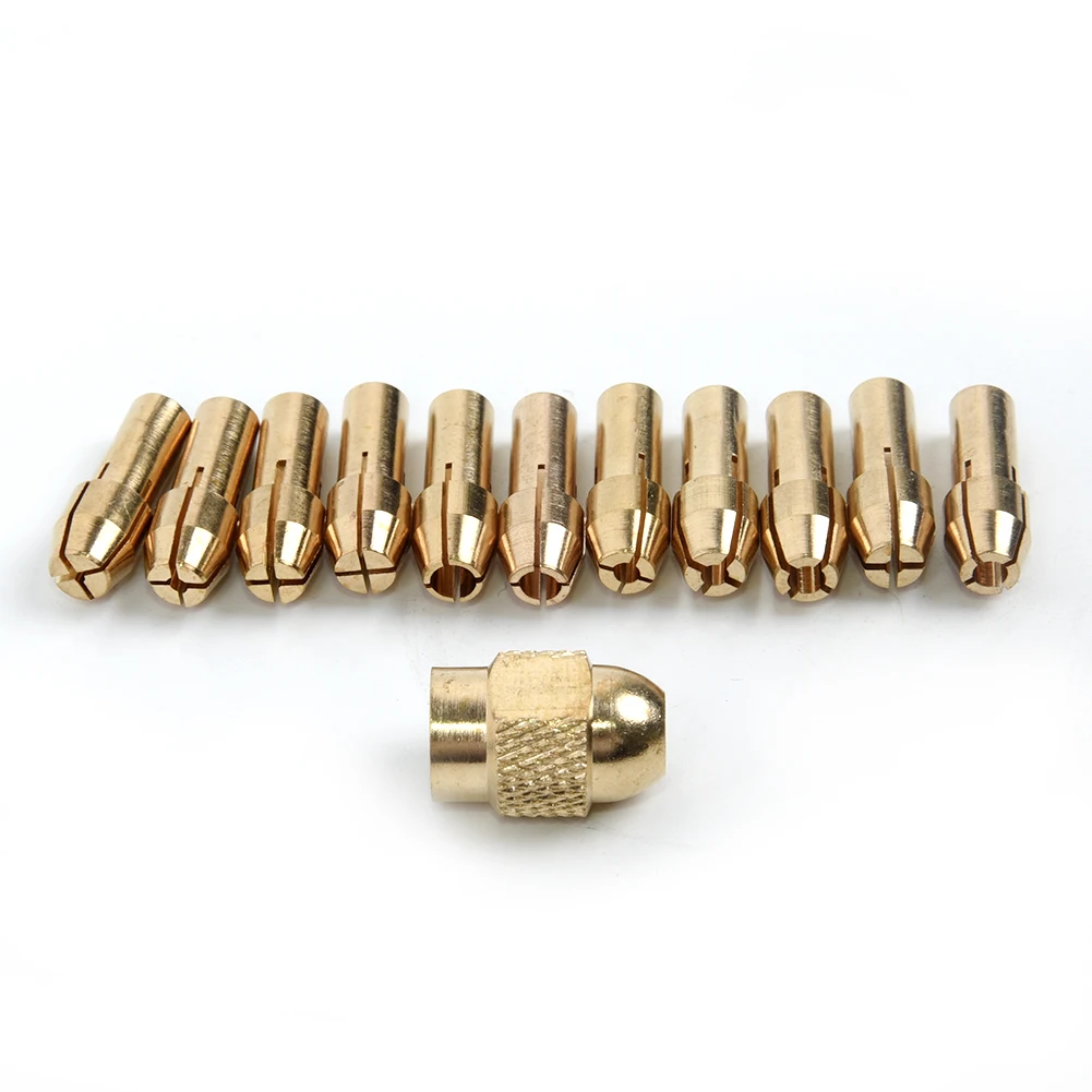 12 Uds. Portabrocas de latón 0,5/ 0,8/1,0/1 + 2 / 1,6,2mm + M8 * 0,75 herramientas rotativas Portabrocas de cobre Mini Portabrocas adaptadoras nuevas