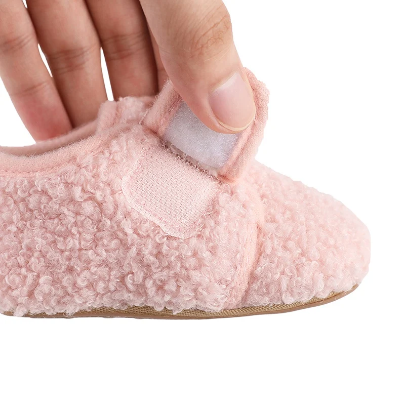 Newborn Baby Boy Girl Soft Fleece Shoe Non Skid Gripper Toddler First Walkers Winter Ankle Crib Shoes