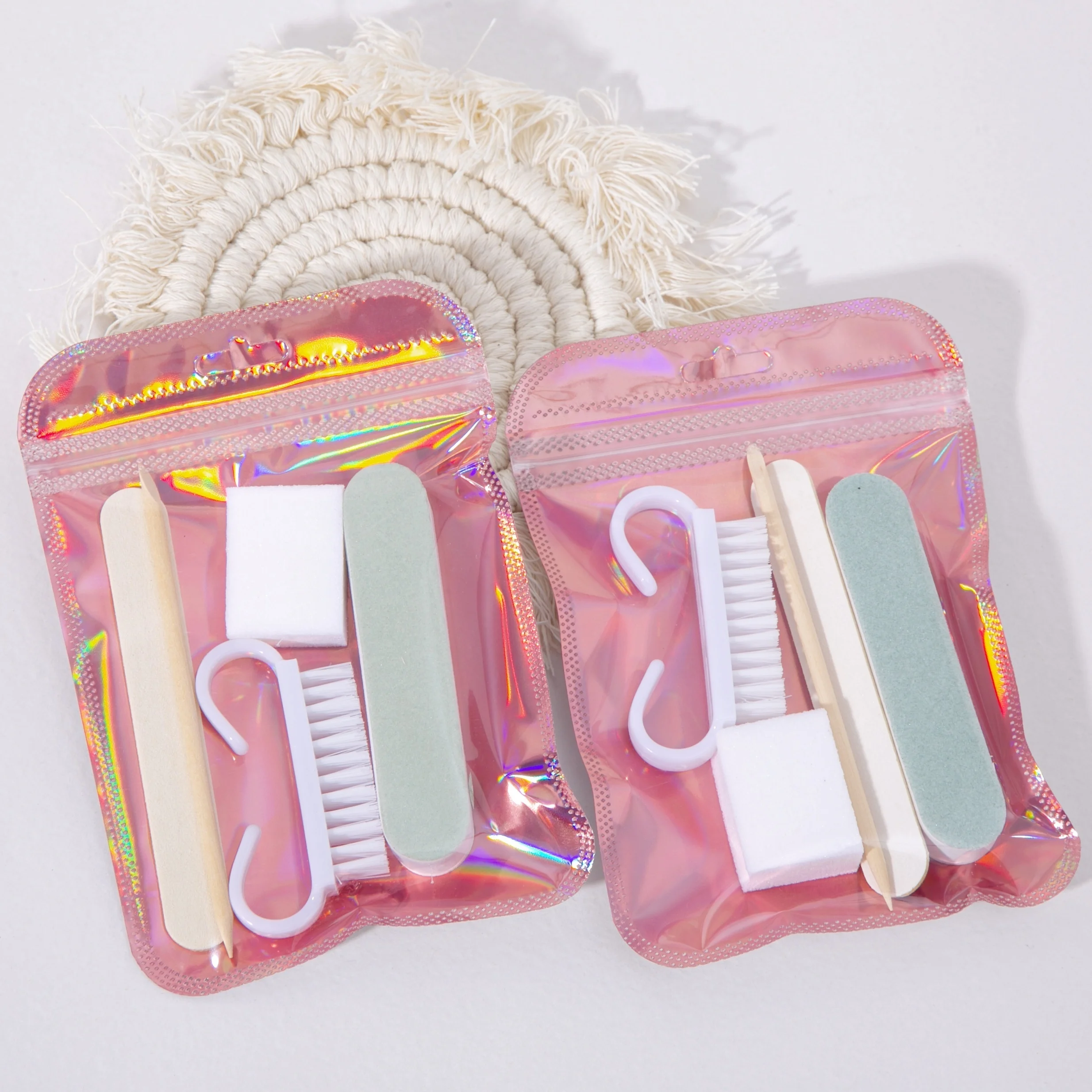Manicure Pedicure Set, Mini Nail File & Stick Kit, Dual-Sided Wood Pusher, Cleaning Tools, Nail Brush Included