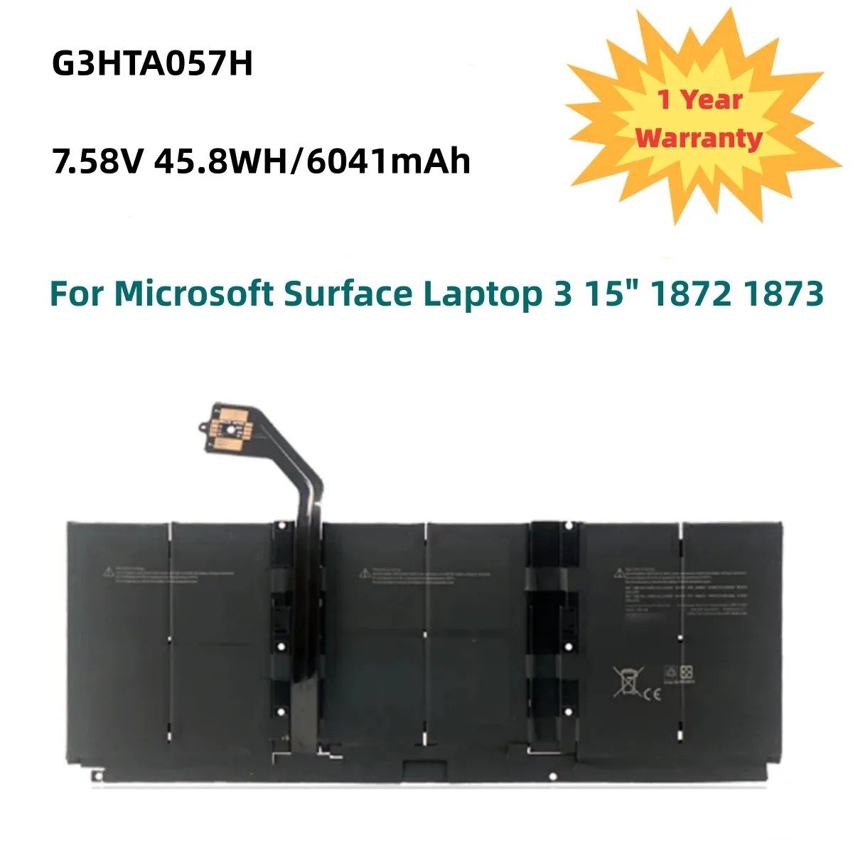 

G3HTA057H G3HTA058H Laptop Battery For Microsoft Surface Laptop 3 15" 1872 1873 7.58V 45.8WH 6041mAh