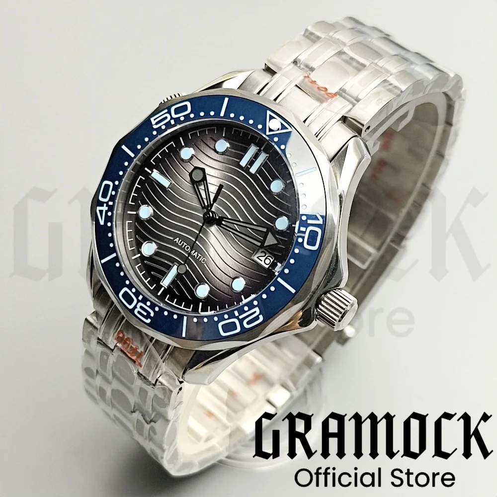 Gramock 41mm Watch For Men With Gradient Summer Blue Wave Dial Bezel Sapphire Glass NH35 Automatic Mechanical Wristwatch Steel