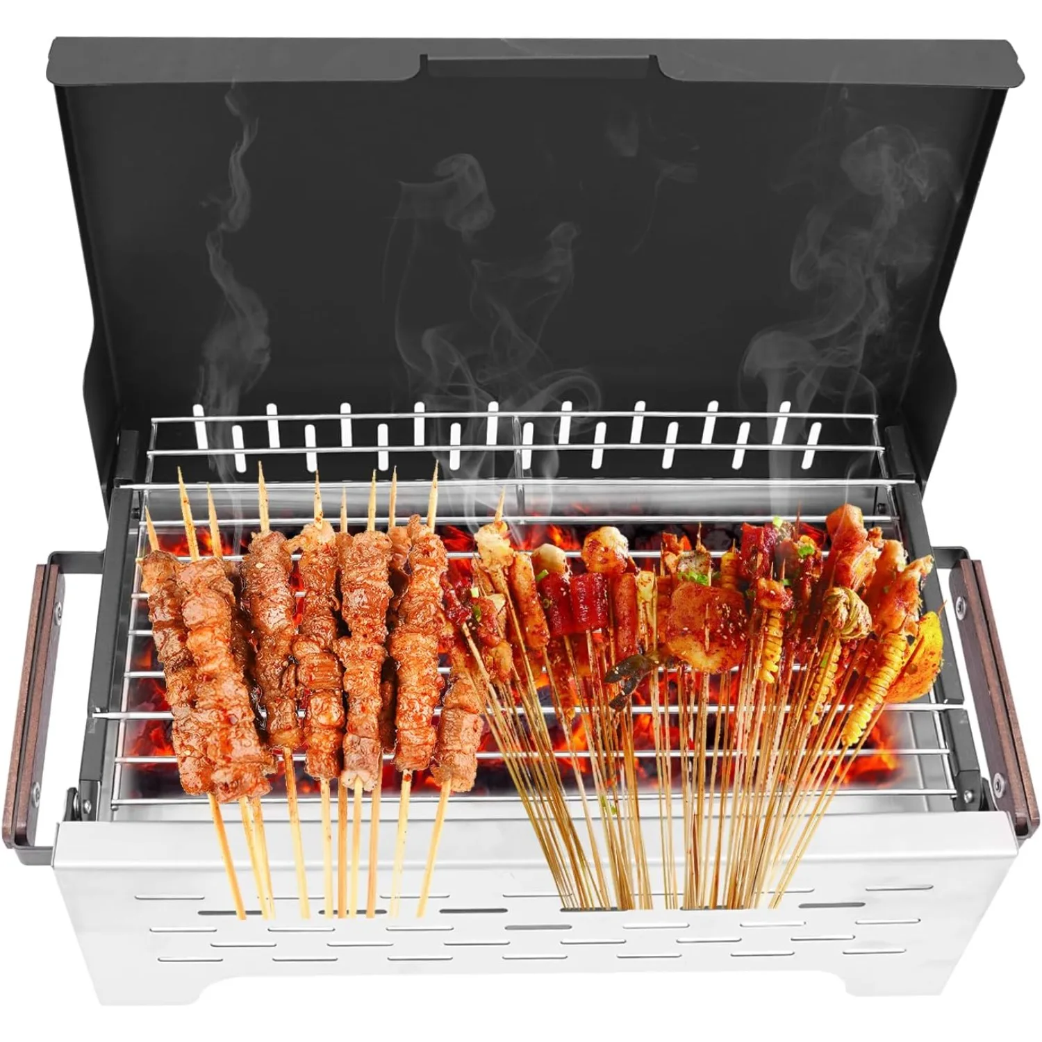 

Портативный угольный гриль из нержавеющей стали, складной гриль для кемпинга на столешнице, уличный гриль для барбекю для приготовления пищи на открытом воздухе, кемпинга, сада