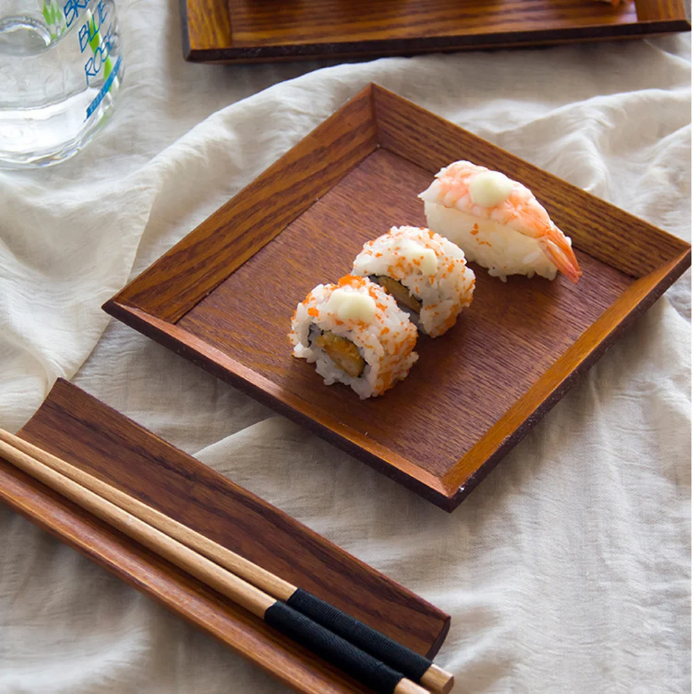 

Sushi Tray Square Premium Wood 10.5x10.5x2cm Heat Resistant Snack Plate Dessert Dried Fruit Serving Kitchen Tool