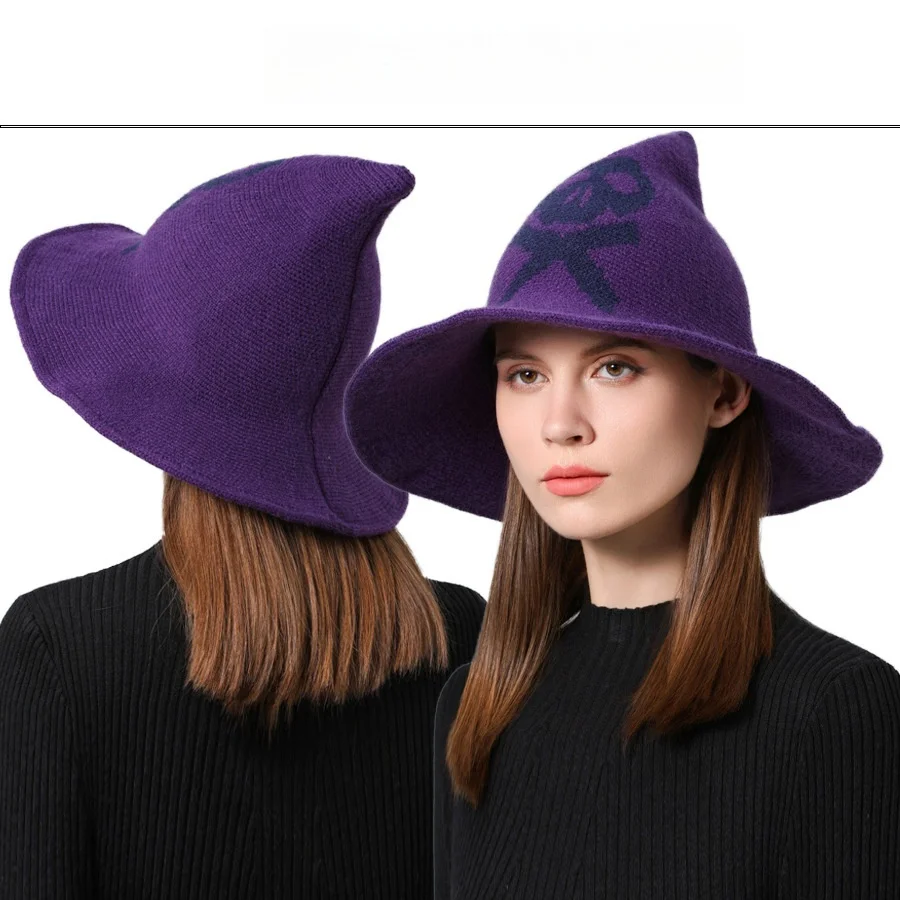 

Halloween Hat Spooky Shape Skull Witch Hat Wizard Foldable Witch Hat Warmth