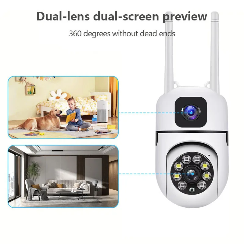 6MP HD Wifi Surveillance PTZ Camera Outdoor 4MP Dual Lens Dual Screen AI Auto Tracking IP Security Protection Camera Video