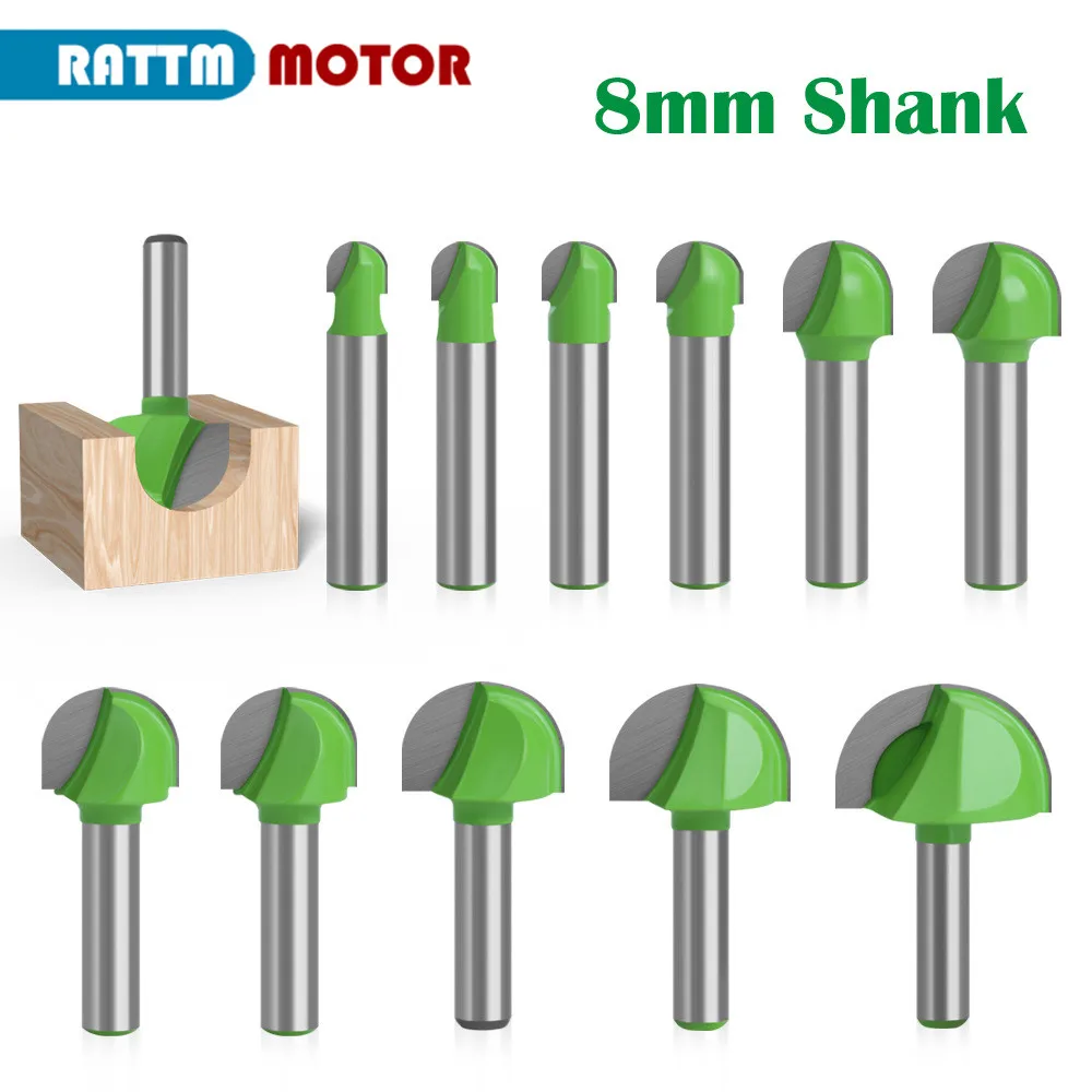 1PC Round 8mm Shank Ball Nose End Mill Bit CNC Bottom Router Milling Cutter Slotting Trimming For Wood Woodworking