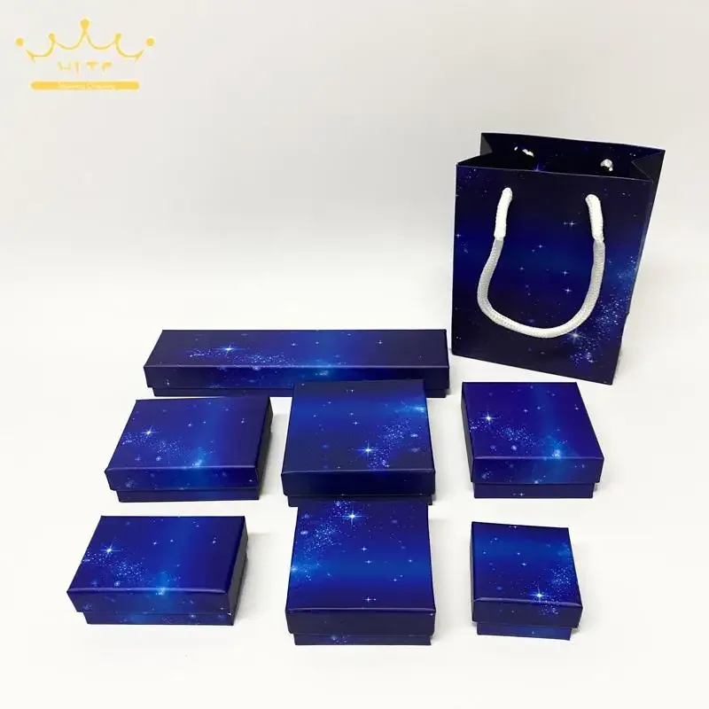 10Pcs/lot Beautiful Dark Blue Starry Sky Pattern Jewelry Packaging Gift Box Ring Necklace Storage Paper Box Bracelet Holder