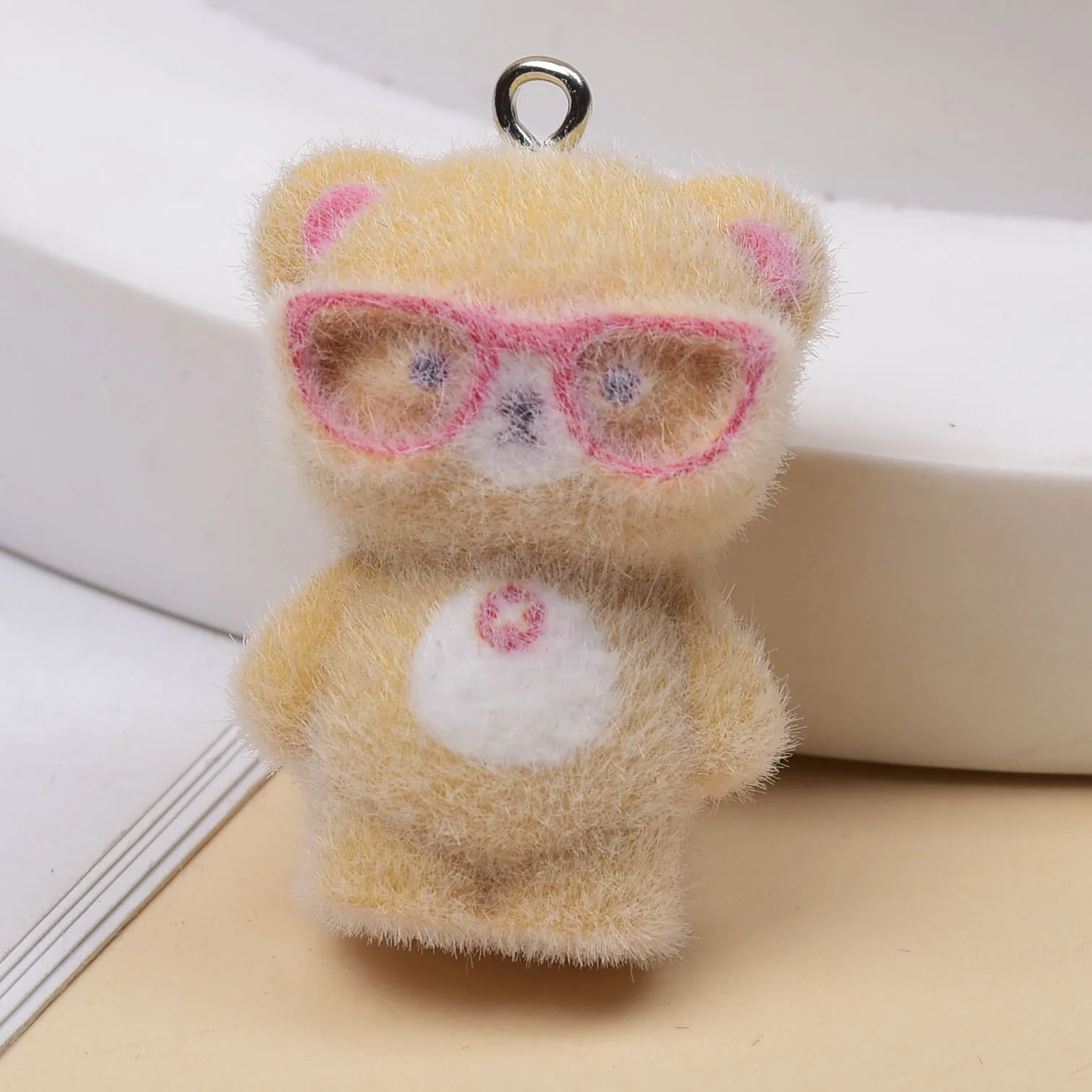 3pcs 3D Flocking Glasses Little Bear Charms Cartoon Resin Animal Pendant For make Keychain phone charm DIY Jewelry Accessories view 3