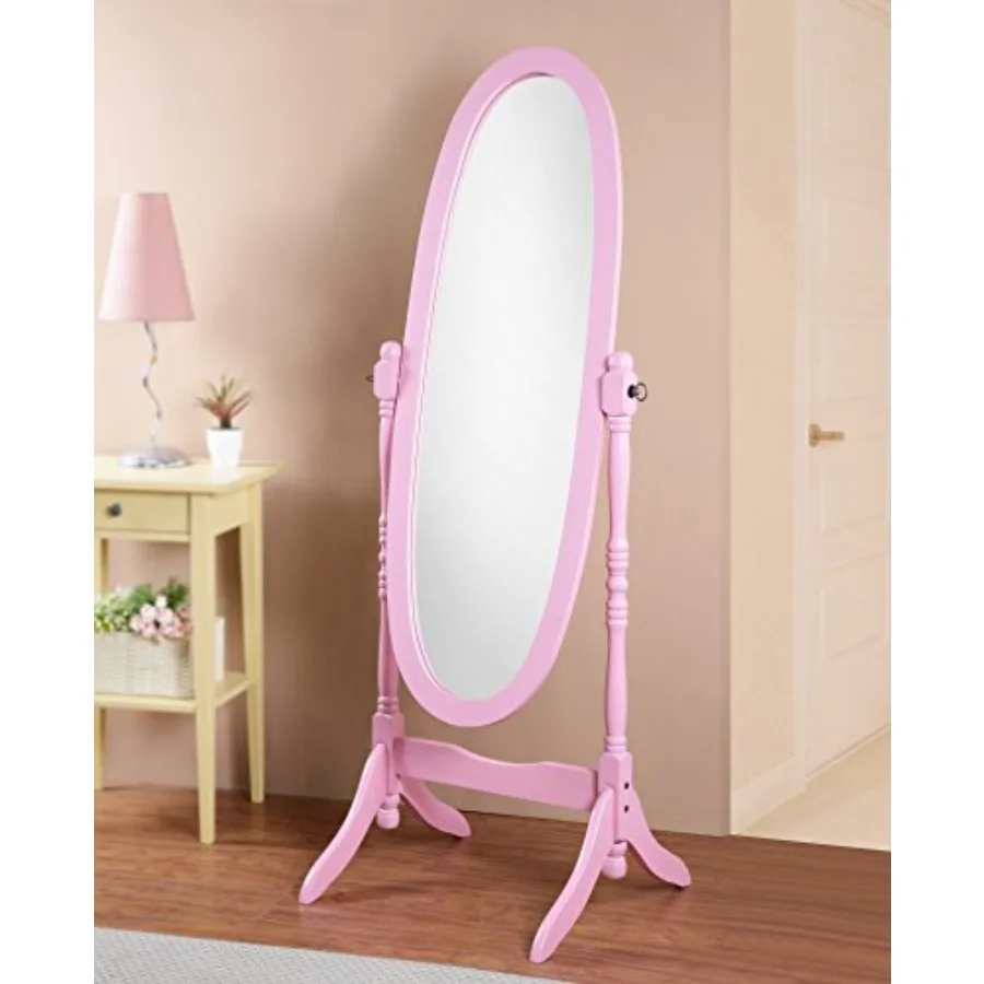 Queen Anna Style Floor Cheval Mirror for bedroom, metal frame, pink, adjustable tilt and full-length reflection