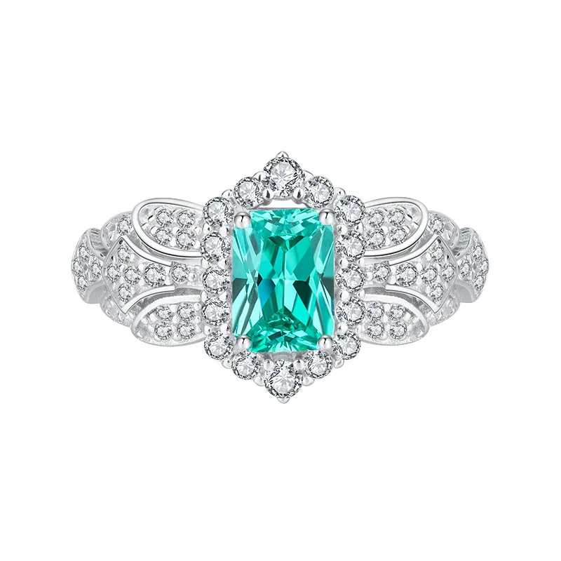 JewelryS925Silver Genuine Green Tourmaline Square Shape3Carat Vintage Style Ring Main Stone5*7