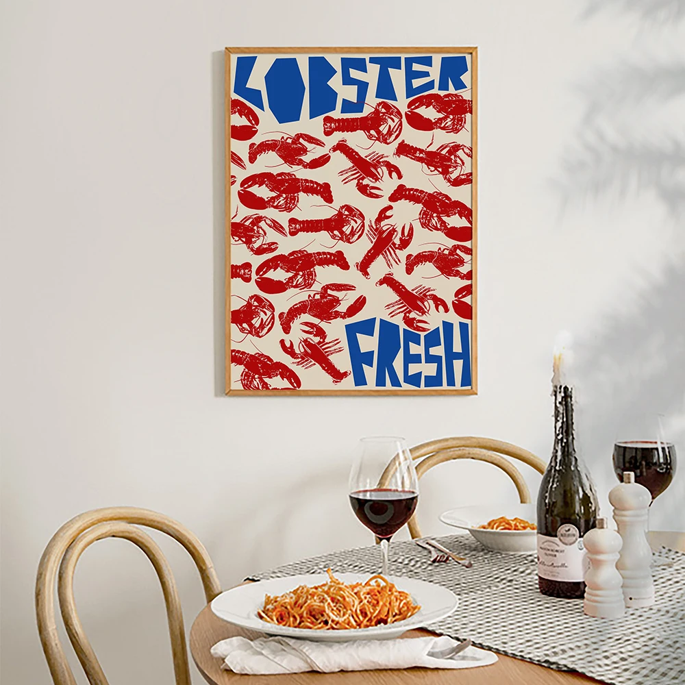 1pc frameless Canvas Painting Kitchen Dining Room Poster Retro Shrimp Tuna Fish Sardines Red Lobster Wall Art Print Decor Wall H
