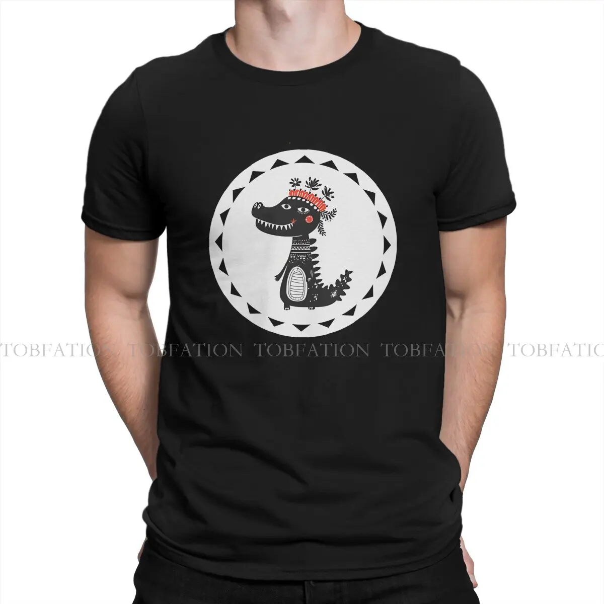 Artistic Reptilian Charm Round Collar TShirt Crocodile Wild Animal Fabric Original T Shirt Men