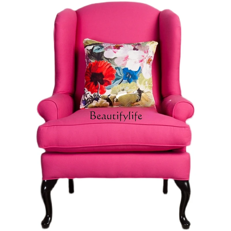 

American light luxury single sofa chair French solid wood fabric living room leisure lazy high back tiger chair