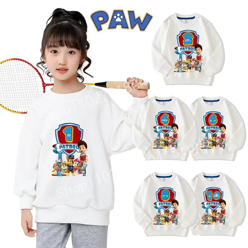 PAW Patrol Number Sweatshirt Kid's Round Neck Cartoon Printing Hoodless Pullover Autumn Sports Sweater Cute Anime Cotton Clothes