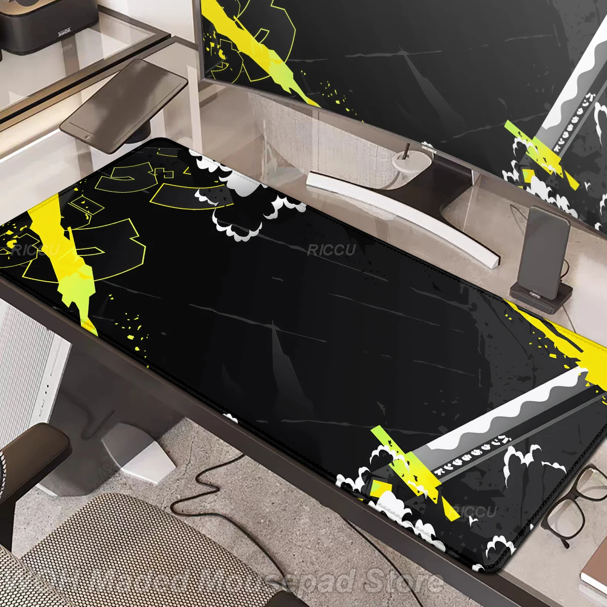 Mouse Pad Black Japanese Katana Desk Mat Large Office Computer Keyboard Mousepad Gamer Laptop Anti-slip Long Table Pad Playpad