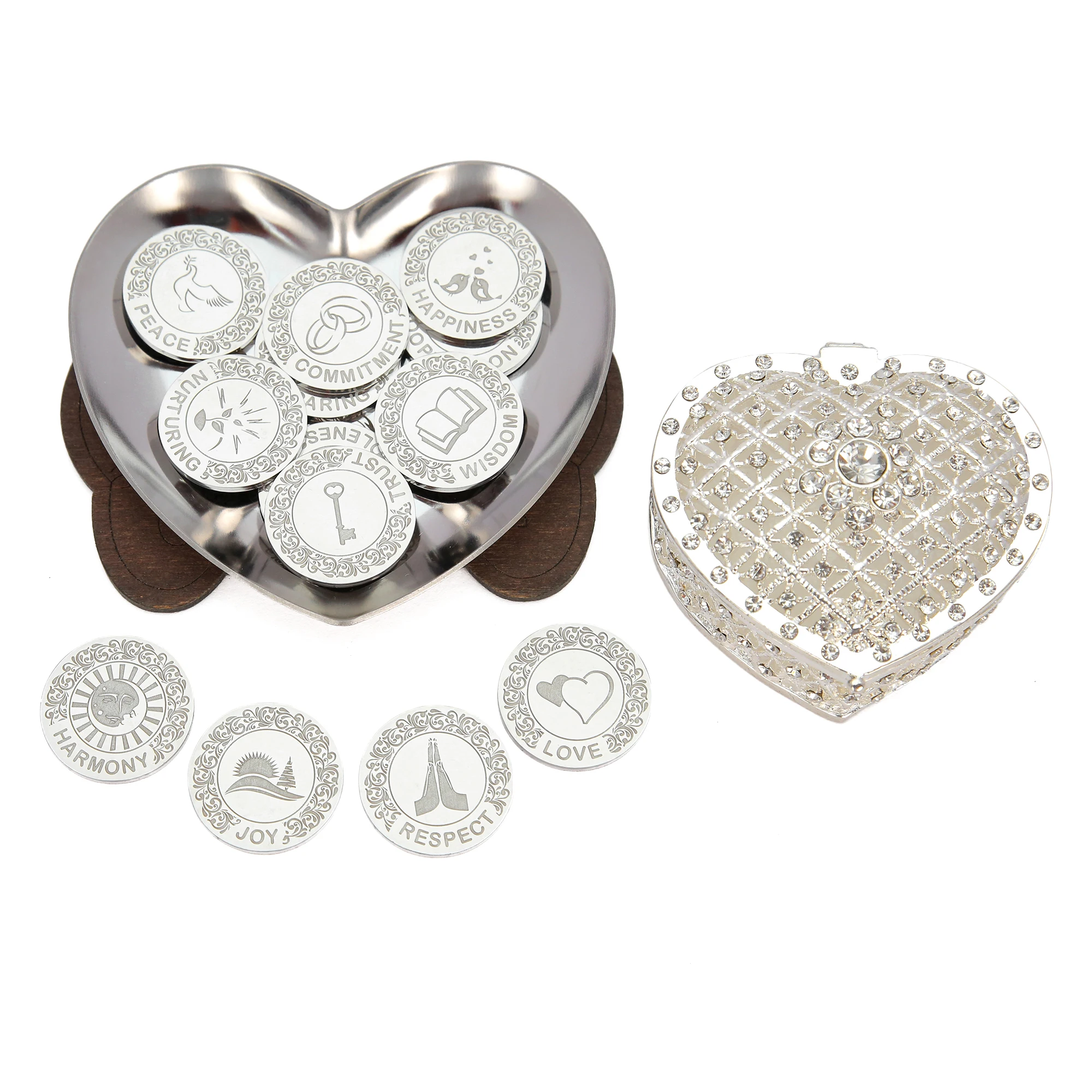 set-personalizzato-di-monete-nuziali-inglesi-con-scatola-a-cuore-in-cristallo-scatola-in-pelle-pu-e-piatto-a-cuore