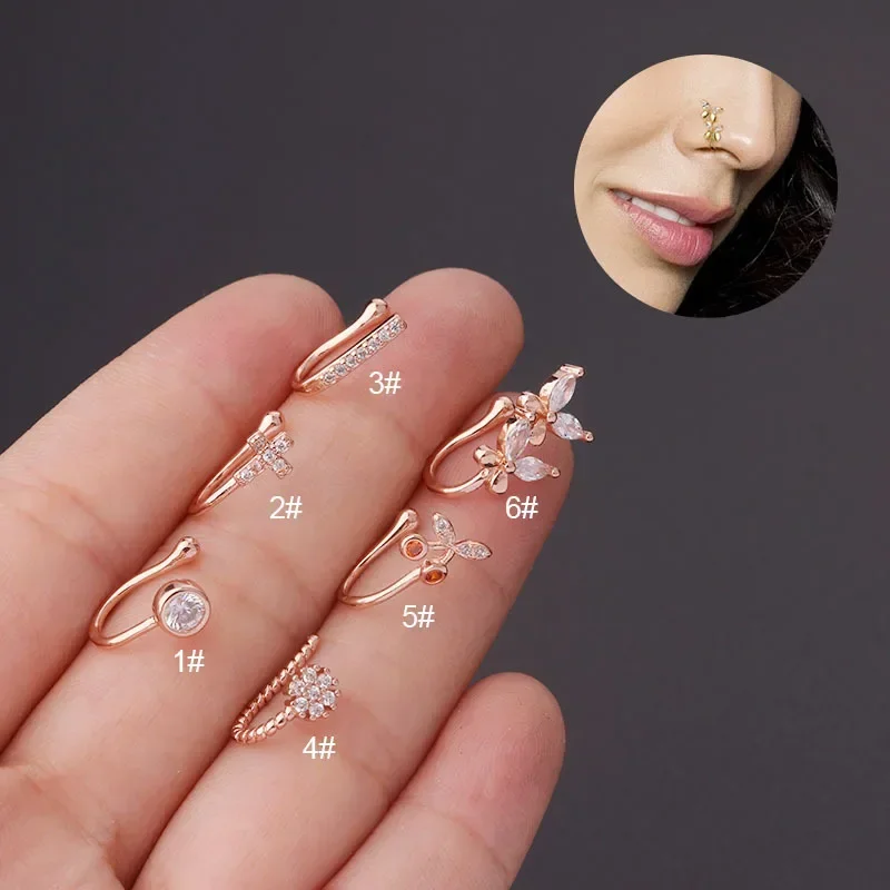 1pc Fake Piercing Clip Nose Rings Cuff Body Jewelry for Women New Trend Ear Cuffs Cross Cherry Butterfly Clip Nose Rings