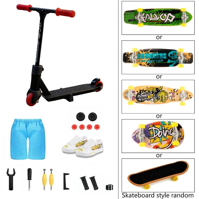 5Pcs/Set Creative Pattern Fingerboard Toys Finger Scooter and Pant Shoes Kits Novelty Desktop Sport Game Fidgets Toy for Men Boy