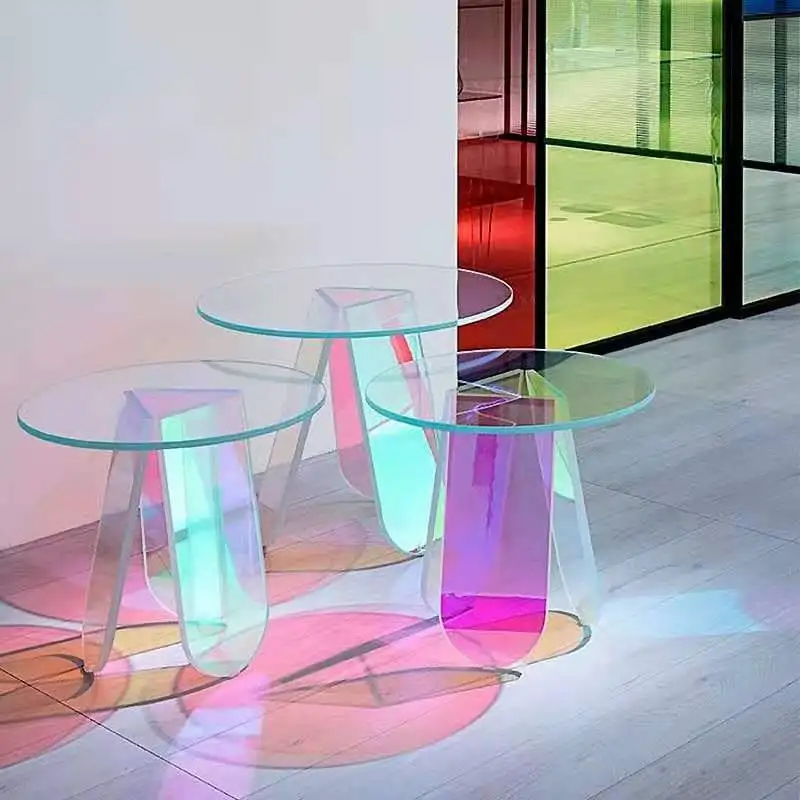 Acrylic Colorful Coffee Table Gradient round Rainbow Table