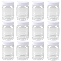 12Pcs 360ml Square Plastic Storage Jar Empty Honey Bottles Transparent Dry Fruit Cereal Food Sealed Containers Kitchen Supplies