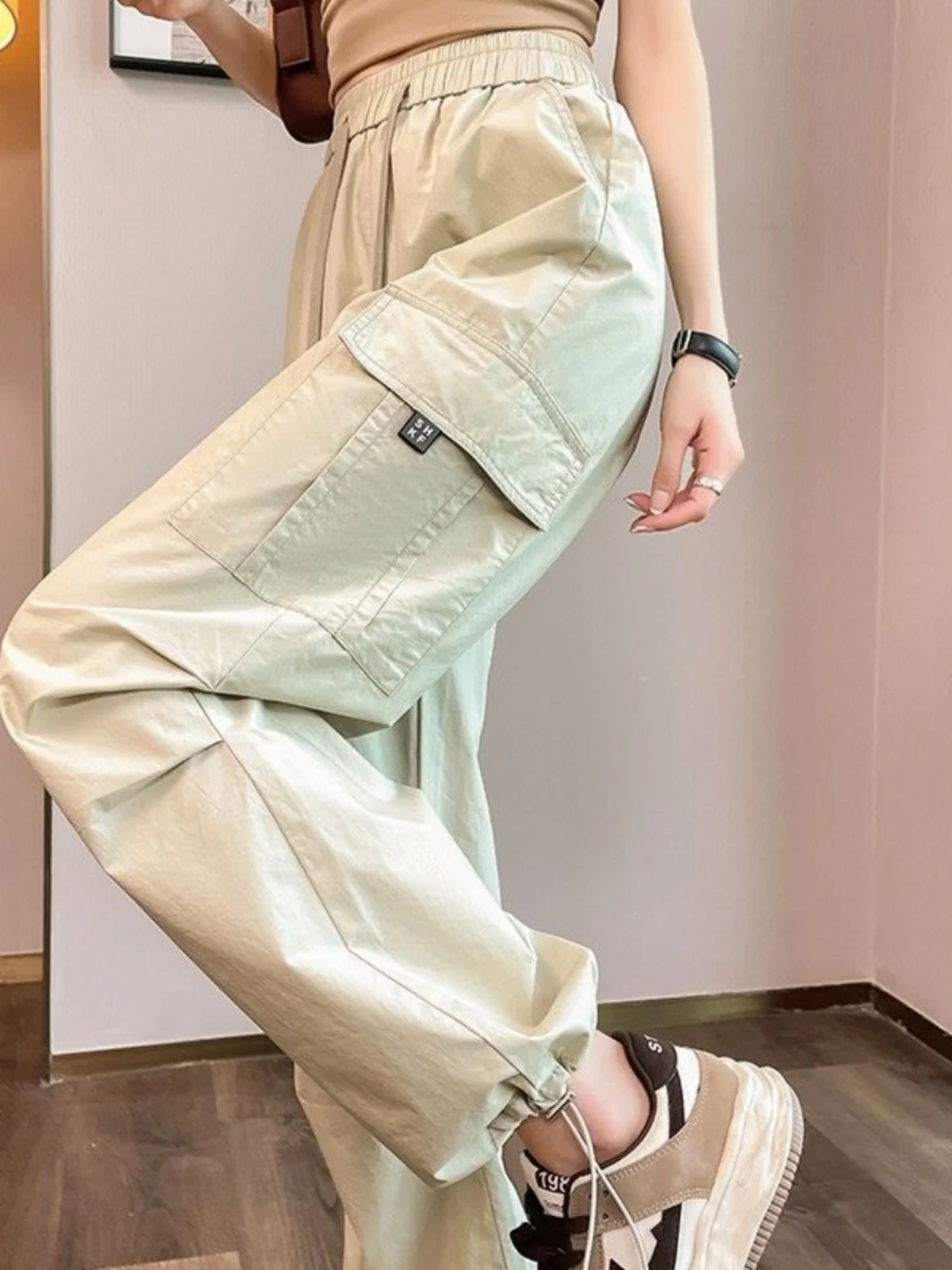 Pantaloni da lavoro sottili American Sle da donna estivi di piccole dimensioni con risvolto da trekking pantaloni sportivi casual a gamba larga sciolti Qui Dry