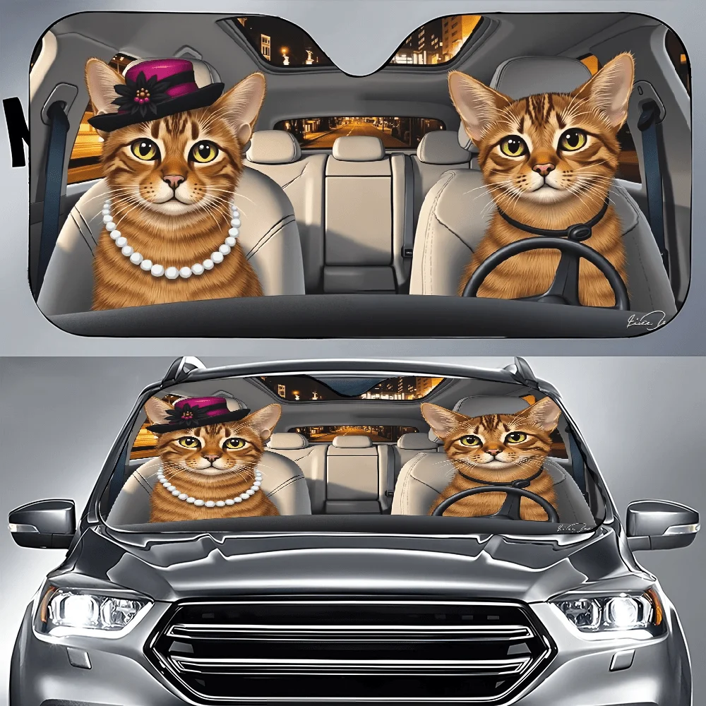Couple Of Cats Car Sunshade | Front Window Sun Cover For Car, Auto Sunshade For Car Decor, Durable Polyamide Visor, Universally