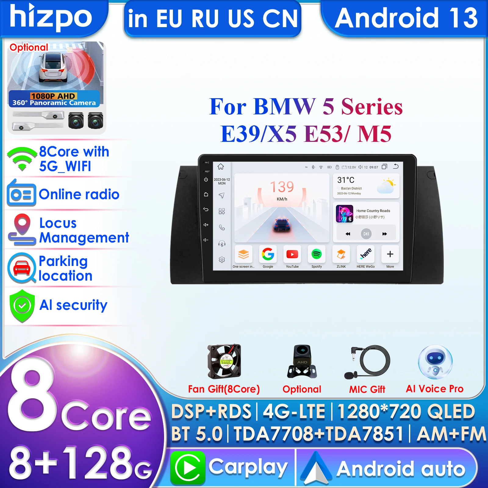 Hizpo For BMW X5 E39 E53 1999-2006 M5 Car Radio Multimedia Video Player Navigation GPS Android 10 Stereo WIFI FM AM RDS OBD2 SWC