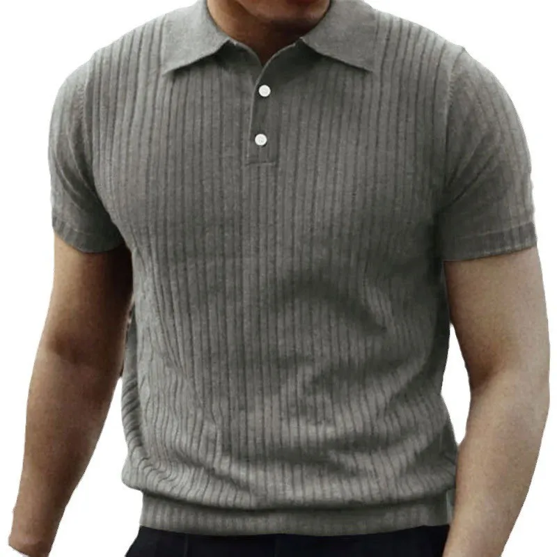 New Instagram Business Light Mature Style Short Sleeved Men's High-quality Casual Lapel Slim Knit Polo Shirt Men's T-shirt