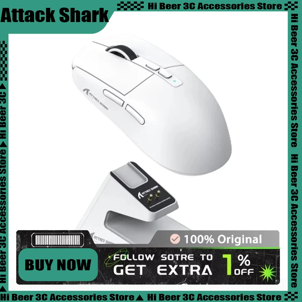 

Беспроводная мышь Attack Shark X6 Paw3395 с тремя режимами и зарядным устройством, аксессуар для игровой мыши для киберспорта для компьютерного геймера, офисного подарка