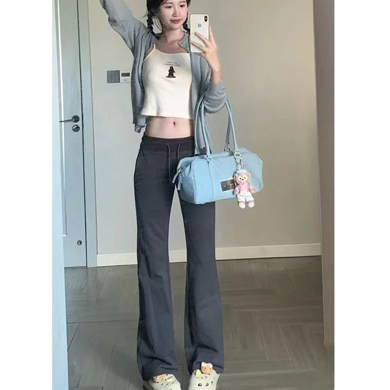 차콜 아이 요가 팬츠 와이드 레그 캐주얼 스트레이트 레그 트라우저 벨 보트 브랜디 BM 비대칭 하이 웨이스트 롱 코튼