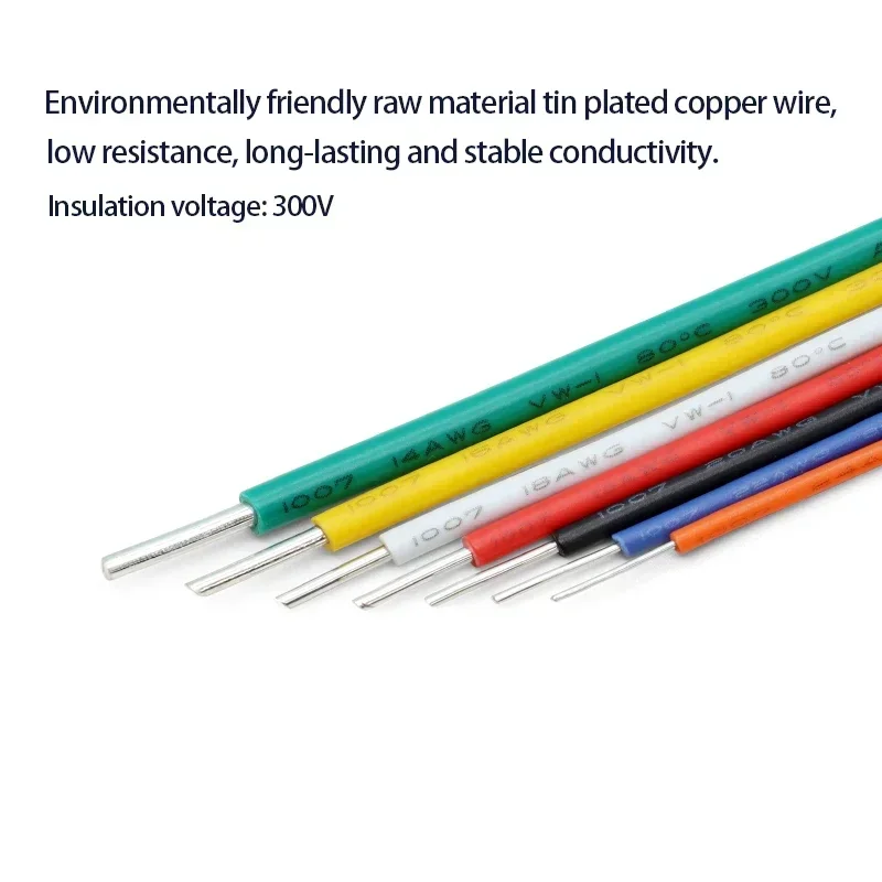 UL1007 Single Core Wire 26 24 22 20 18 16 14AWG PVC Insulated Solid Tinned Plating Copper Flexible Electronic Cable Line 2/5/10M