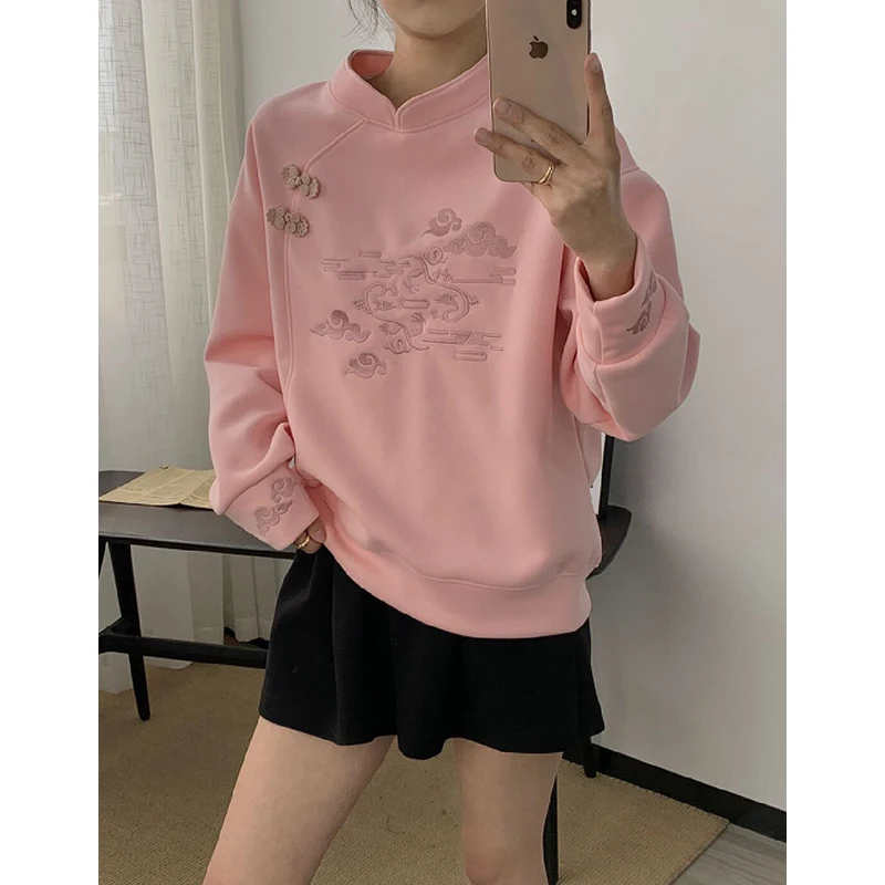 Loose Long Sve Hoodie Women's Faionable Traditional Chinese Sle Comfortable Quali round Ne Pullover Top