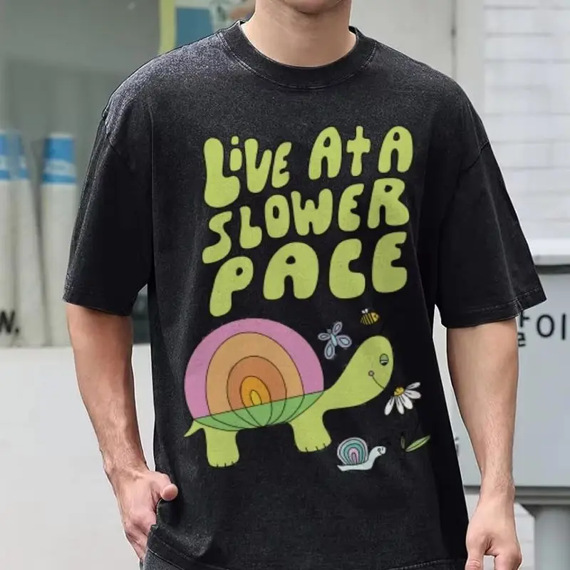 

Green Cartoon Turtle Print Women's T-Shirt Loose Wash Oversized Short Sleeve 2024 Fashion Casual Cute and Funny Top