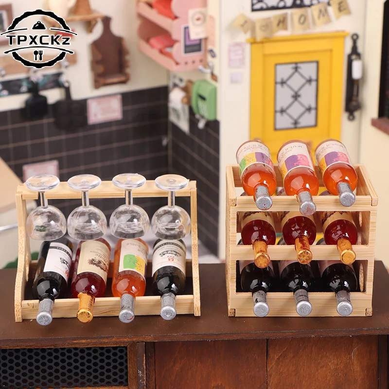 Dollhouse Miniature Simulation Mini Red Wine Glass Rack Goblet Model Set Doll House Accessories Furniture Decor Scene Ornaments