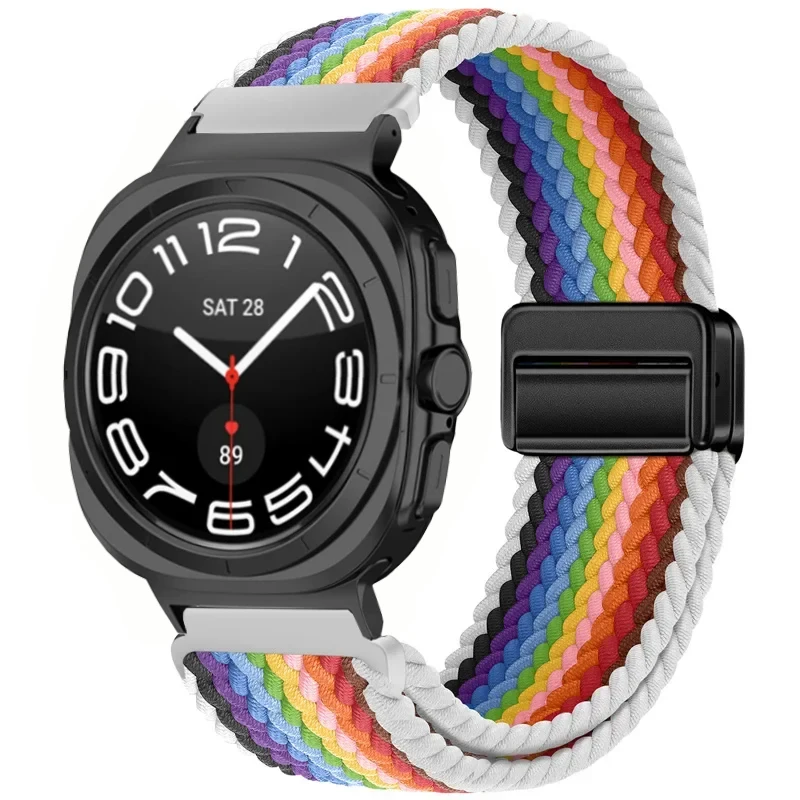 حزام نايلون مضفر لساعة سامسونج جالاكسي 8-7 الترا 47 ملم سوار معصم مغناطيسي لساعة سامسونج جالاكسي الترا 47 ملم