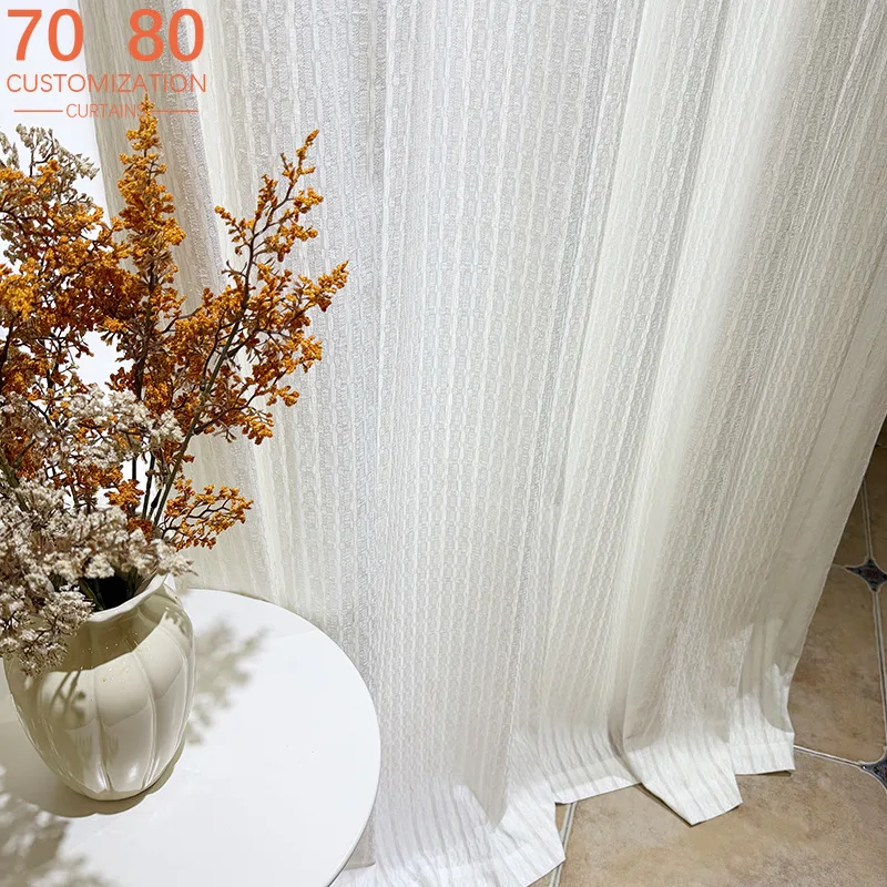 Thickened Sun Protection and Heat Insulation Jacquard Pleated White Screen Window Gauze Living Room Balcony Bedroom Bay Window