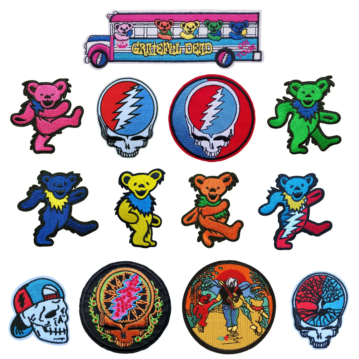 10 шт., музыкальная одежда Grateful Dead Band, палка для жестокого медведя, пальто, рюкзак, железная нашивка, вышивка, аксессуары для одежды, косплей