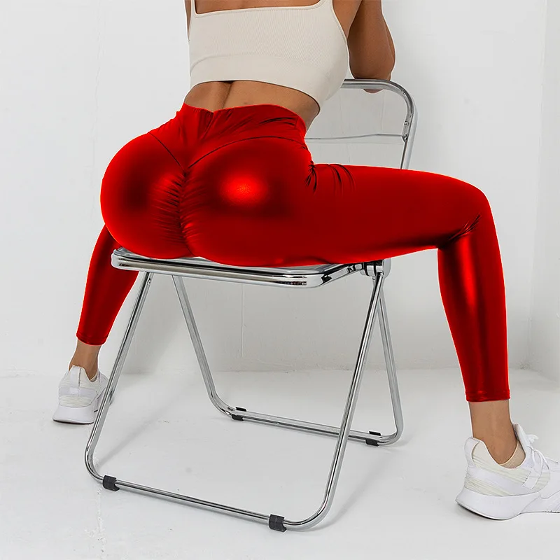 2025 PU Leather Leggings Women Sexy Scrunch Butt Leggings Girls Faux Leather Yoga Pants High Waist Push Up Casual Leggings