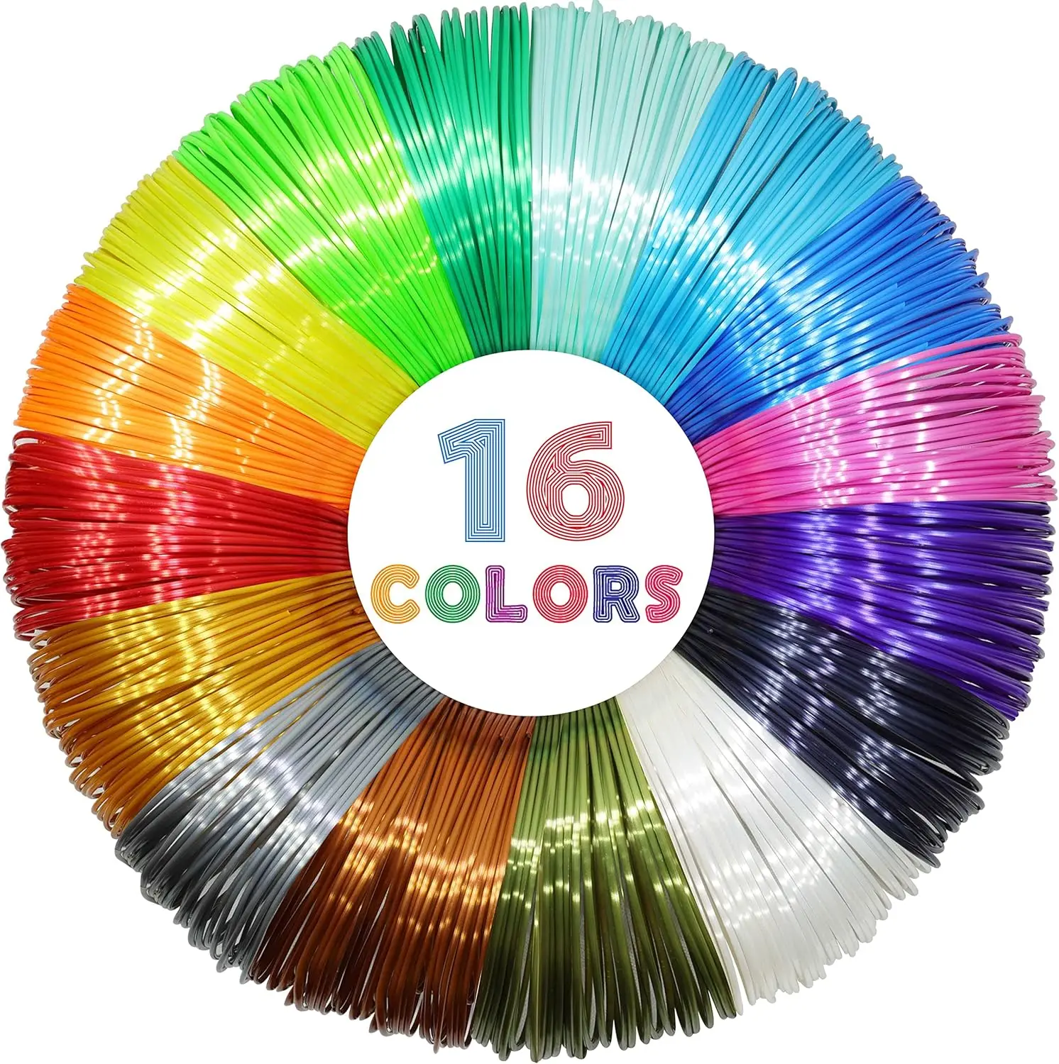 

Silk Shiny PLA Filament Sample Pack, 16 Colors 4m Each, 64m Total, 1.75mm 3D Printer Material Refill for Testing & DIY Projects