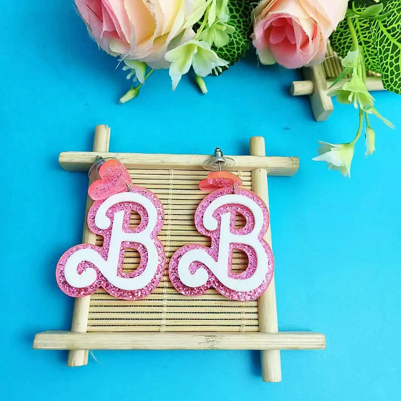 1pair Pink Acrylic Earrings B