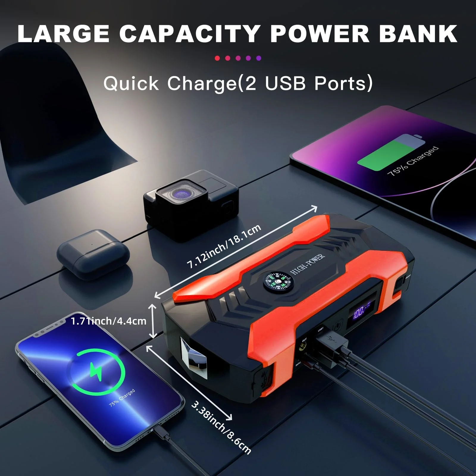Car Jump Starter 5000A, Jump Starter Battery Pack (Up to 8L Gas & 7L Diesel Engines),26800mAh Battery Jumper Charger, Power Bank