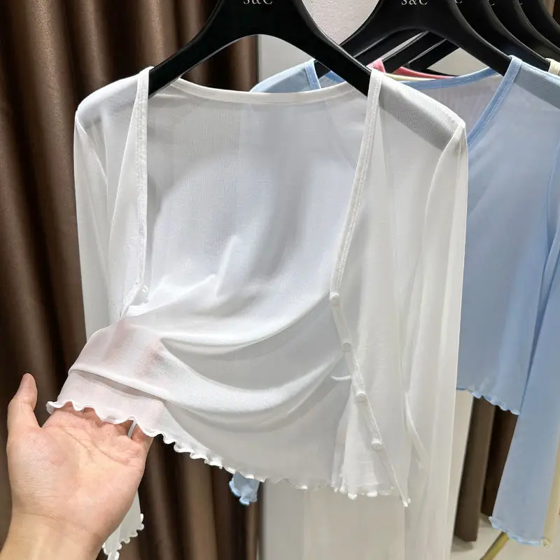 Plus Size Ice Silk Protezione solare ort Cardigan Capispalla da donna Fat MM oulder punch Me Cover up Top V-Ne Long Sve