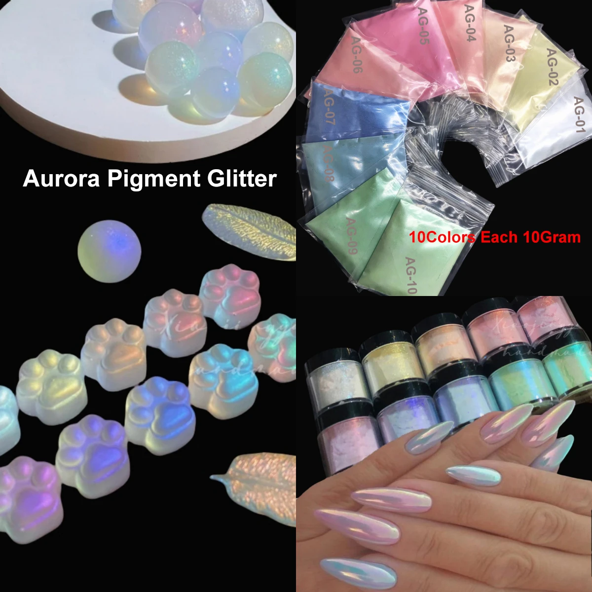 10Color Holographic Neon Aurora Shimmer Glitter Pigment Fine Dust Mirror Powder Chrome Epoxy ResinRubbing Nail Art Polish Makeup 