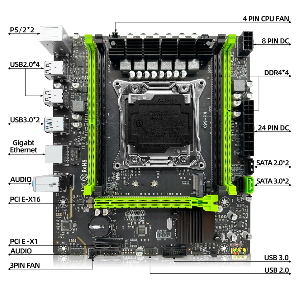 ZSUS X99 P4 Motherboard Set Kit With Intel LGA2011-3 Xeon E5 2630