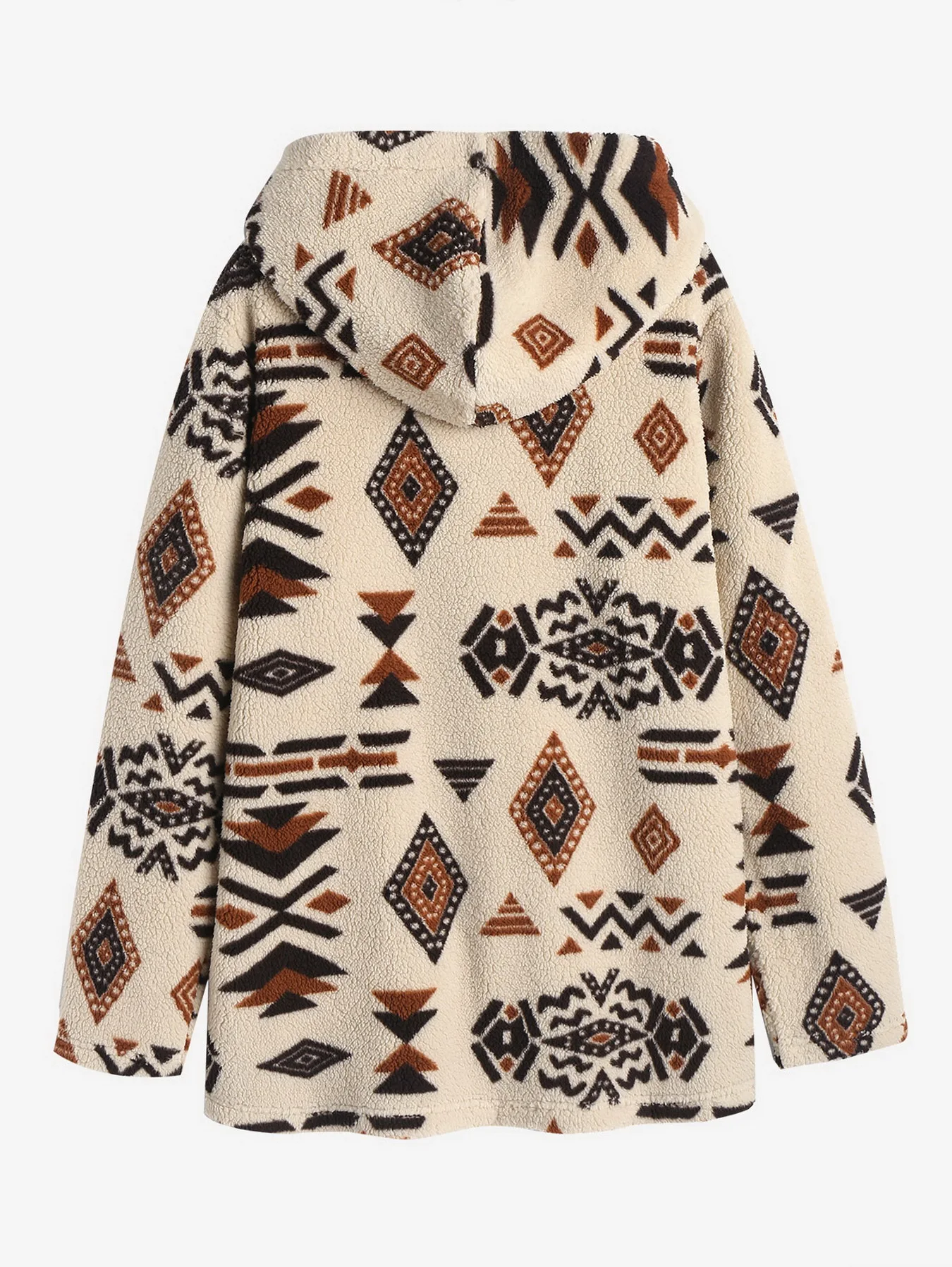 ZAFUL Women\'s Hooded Ethnic Style Pockets Long Tribal Geo Aztec Printed Fluffy Teddy Coat fur New coats outerwears 2024 Winter