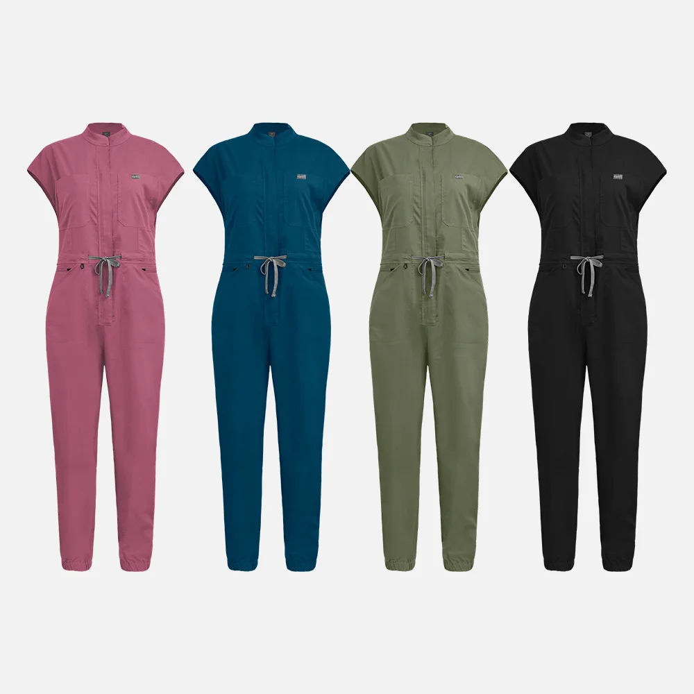 Jumpsuit set with multifunctional pockets and stand up collar, high-quality operating room, hospital work uniform set, unisex