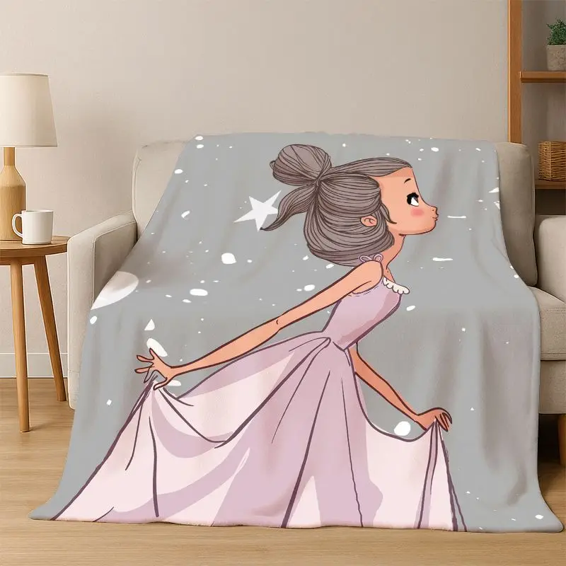 Cartoon Ballet Cute Girl Ballerina Flannel Blanket Soft Warm Blanket Throw Blanket for Bedroom Living Room Bed Travel Picnic