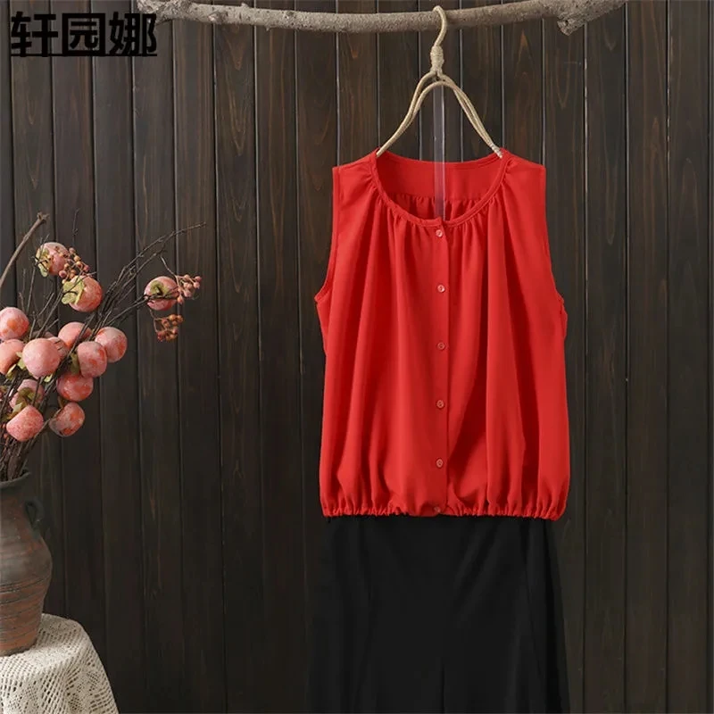 

Sleeveless Vest Women Summer New Solid O Neck Tops Casual Wild Short Waistcoat Vintage Button Black Gilets Sans Manches