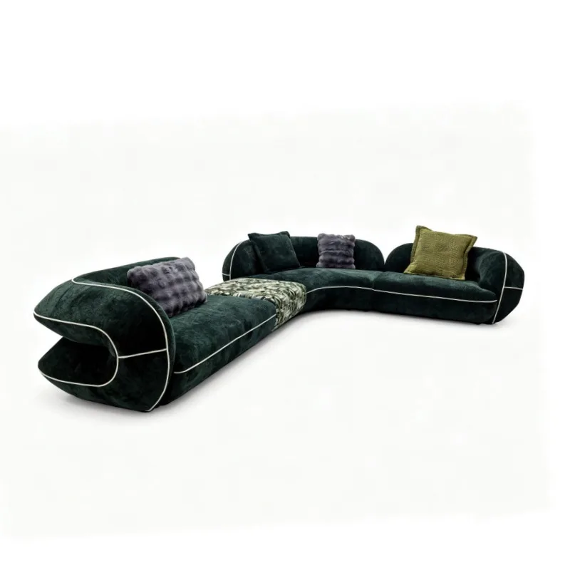 Minimalist sofa Modern living room special-shaped curved lamb fleece corner fabric sofa