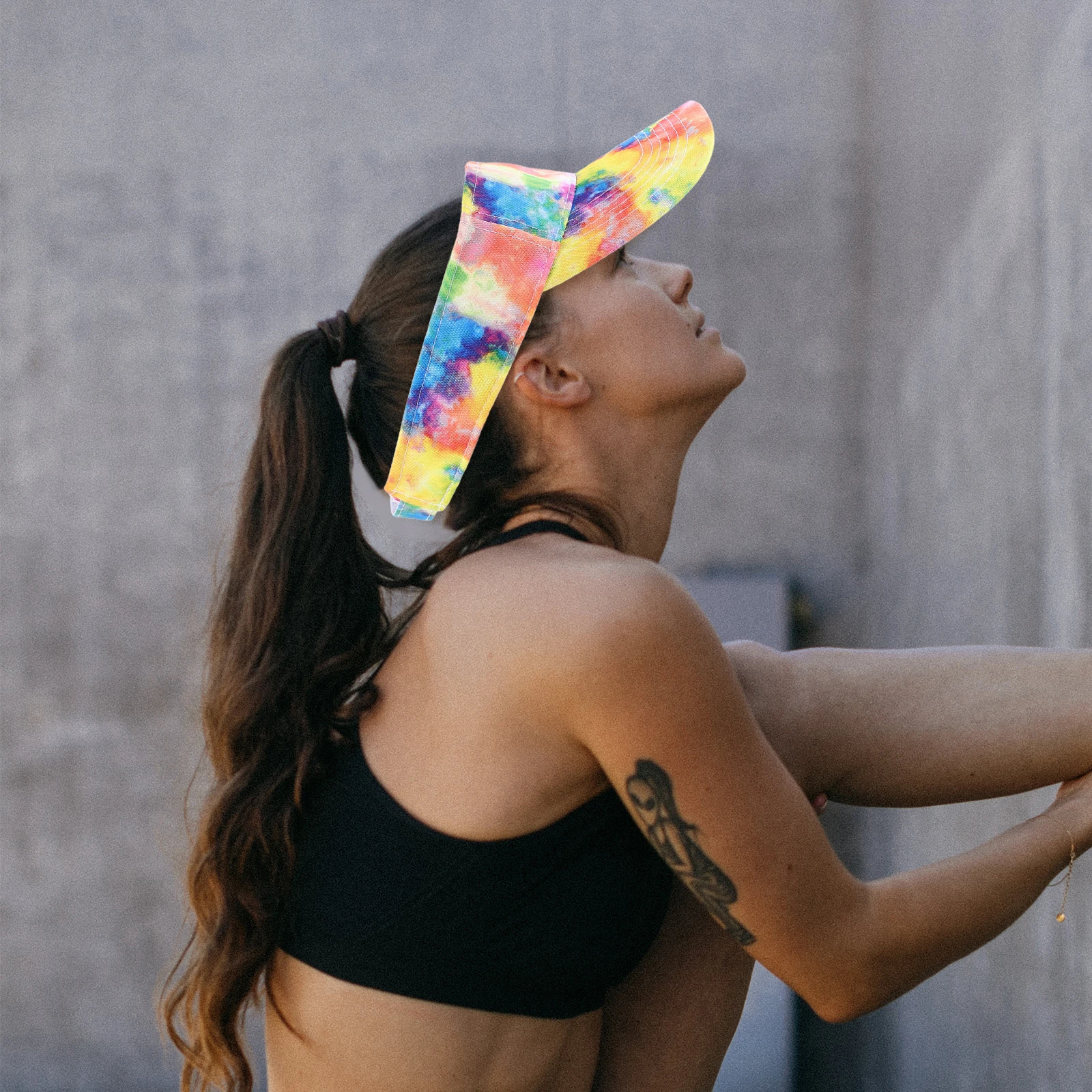 

Women Sun Hat Tie Dye Unique Design Breathable Open Top UV Protection Cap for Summer Outdoor Sports Tennis Visor Hats for Women